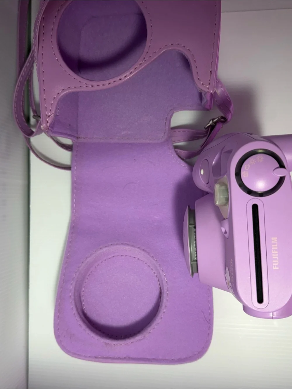 Instax Purple Camera w/Faux Leather Case & Strap